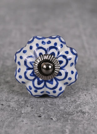 Beautiful Blue Design On White Background Color Ceramic Knob