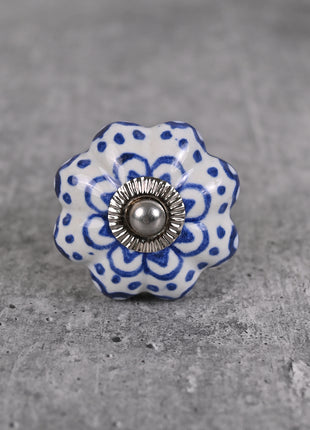 Beautiful Blue Design On White Background Color Ceramic Knob