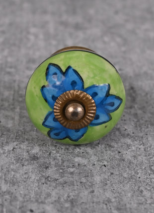 Elegant Green and Turquoise Handpainted Ceramic Drawer Knob