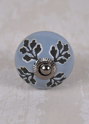 Black Designer Petals on Grey Ceramic Dresser Cabinet Knob