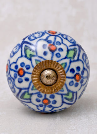 Handmade Multicolor Design on White Base Kitchen Cabinet Drawer Dresser Knob