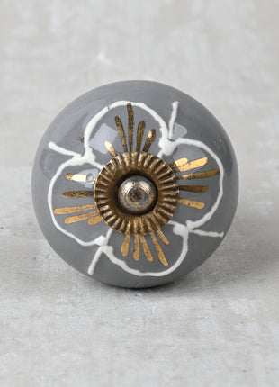 White Design on Gray Background Color Ceramic Knob