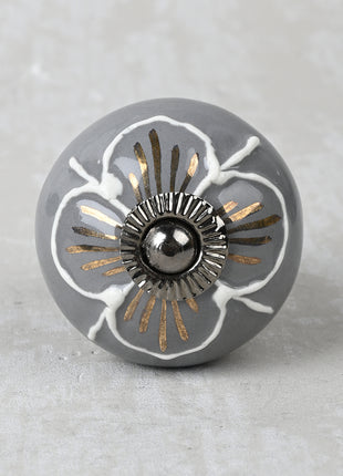 White Design on Gray Background Color Ceramic Knob