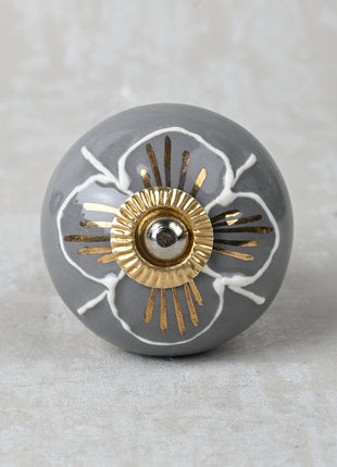 White Design on Gray Background Color Ceramic Knob