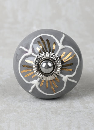 White Design on Gray Background Color Ceramic Knob