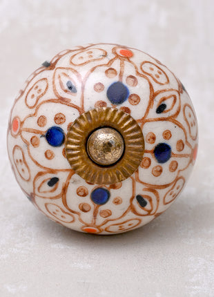 Brown Design On White Ceramic Cabinet Knob