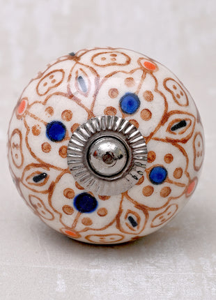 Brown Design On White Ceramic Cabinet Knob