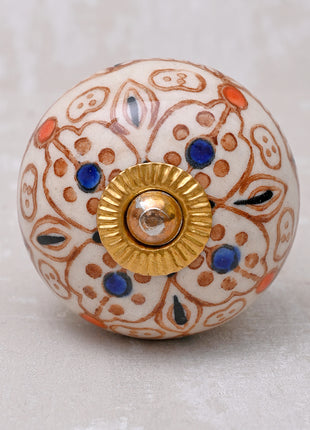 Brown Design On White Ceramic Cabinet Knob