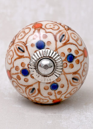 Brown Design On White Ceramic Cabinet Knob