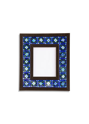 Blue Pottery Photo Frame - Yellow with Blue and White Design