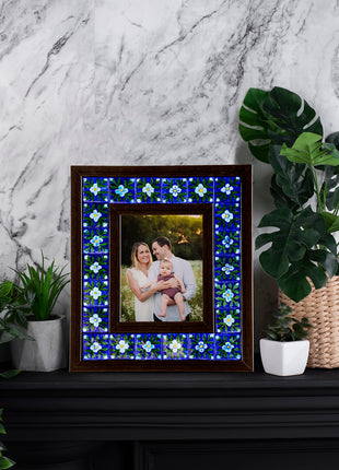 Blue Pottery Photo Frame - Yellow with Blue and White Design