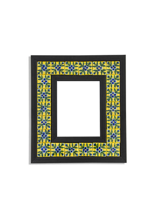 Blue Pottery Photo Frame - Yellow with Blue Flowers