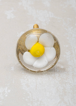 Clear Glass Drawer Cabinet Knob With Yellow And White Flower