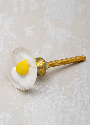 Clear Glass Drawer Cabinet Knob With Yellow And White Flower