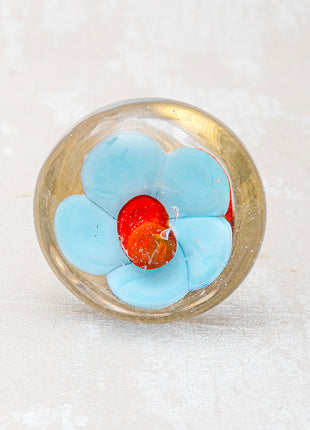 Clear Glass Door Knob With Red And Turquoise Flower