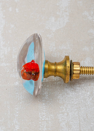 Clear Glass Door Knob With Red And Turquoise Flower