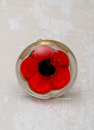 Clear Glass Door Knob With Red And Black Flower