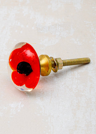 Clear Glass Door Knob With Red And Black Flower