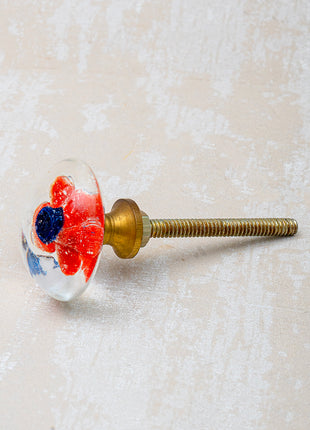 Clear Glass Kitchen Cabinet Knob With Blue And Red Flower