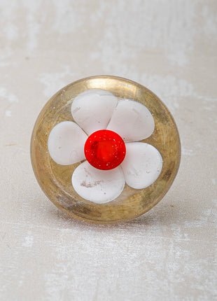 Clear Glass Door Knob With White And Red Flower