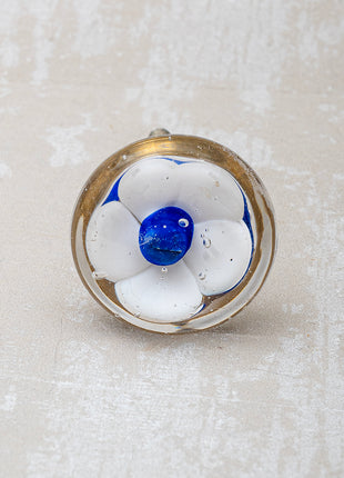 Clear Glass Kitchen Cabinet Knob With White And Blue Flower