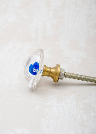 Clear Glass Kitchen Cabinet Knob With White And Blue Flower