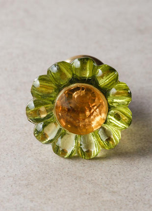 Moss Green Daisy Flower Glass Drawer Cabinet Knob