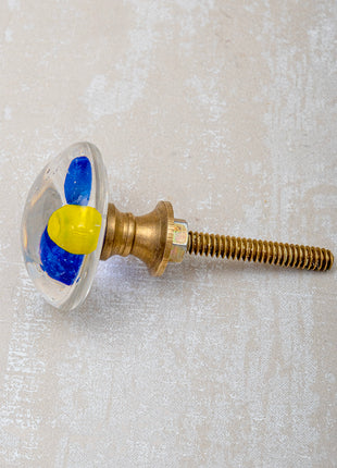 Clear Glass Drawer Cabinet Knob With Blue And Yellow Flower