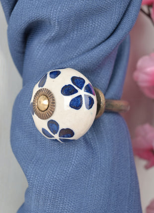 Curtain Tie Backs Hook Decorative Wall Hook- Blue Flower (Set of Two)