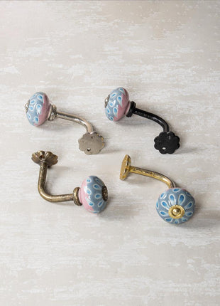 Curtain Tie Backs Hook Decorative Wall Hook-Turquoise and Pink (Set of Two)