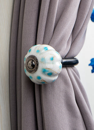 Curtain Tie Backs Hook Decorative Wall Hook-Turquoise Dots (Set of Two)