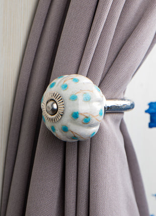 Curtain Tie Backs Hook Decorative Wall Hook-Turquoise Dots (Set of Two)