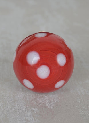 Well Designed Round Shaped Red Knob With White Polka-Dots