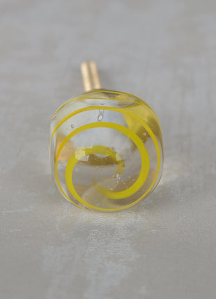 Antique Clear Glass Drawer Cabinet Knob With Yellow Spiral