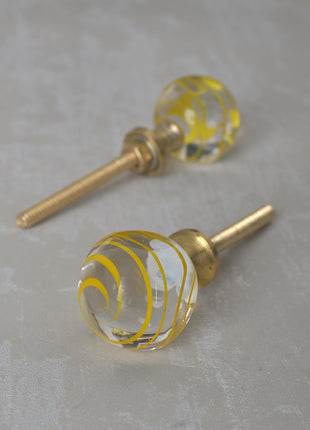 Antique Clear Glass Drawer Cabinet Knob With Yellow Spiral