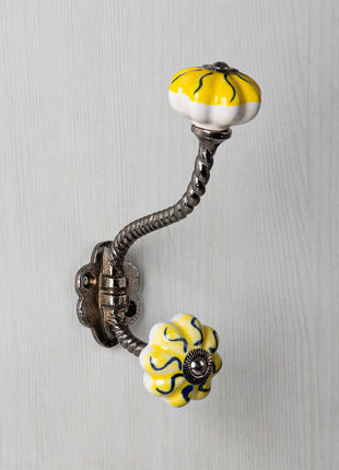 White And Yellow Ceramic Knob With Metal Wall Hanger