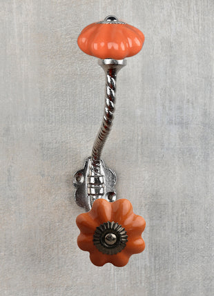 Orange Ceramic Flower Knob With Metal Wall Hanger