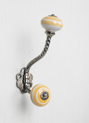 Stylish White Knob With Yellow Spiral With Metal Wall Hanger