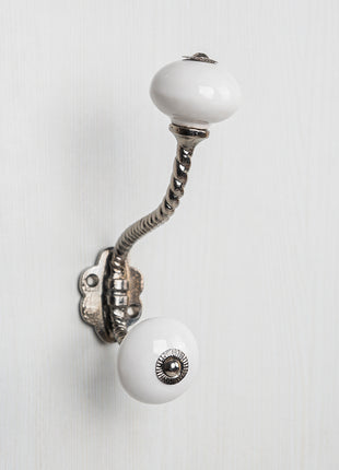Round Solid White Colored Knob With Metal Wall Hanger