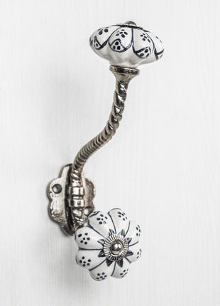 Floral White Royal Ceramic Knob With Metal Wall Hanger
