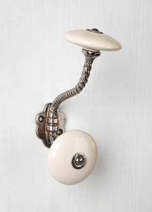 White Ceramic knob With Metal Wall Hanger