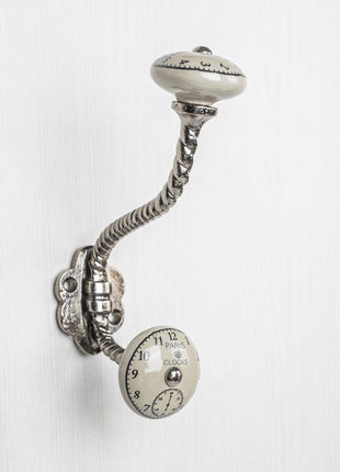 Round Light Grey Clock Ceramic Knob With Metal Wall Hanger