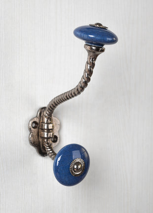 Blue Crackle Round Knob With Metal Wall Hanger
