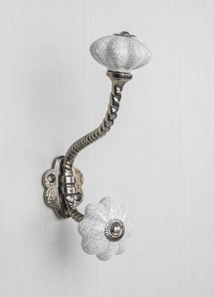 White Cracked Flower Shaped Knob With Metal Wall Hanger
