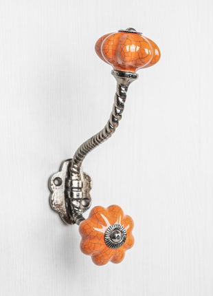 Antique Floral Crackle Orange Knob With Metal Wall Hanger