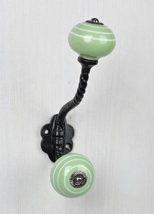 Green Color Ceramic Cebinet Knob With Metal Wall Hanger