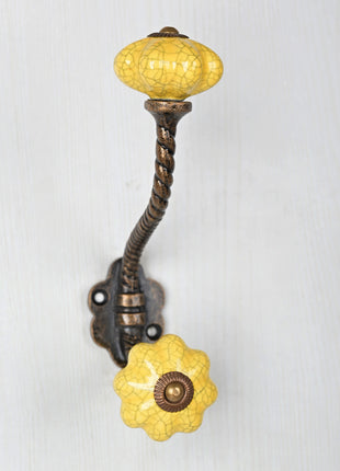 Yellow Ceramic Cabinet Knob With Metal Wall Hanger