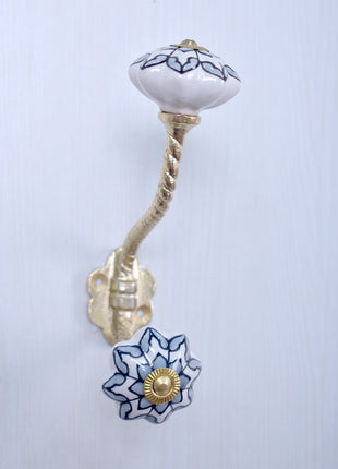 Beautiful Design On White Background Color Ceramic Knob With Metal Wall Hanger