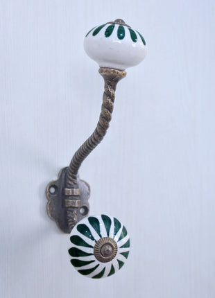 Turquoise Flower On White Ceramic Cabinet Knob With Metal Wall Hanger