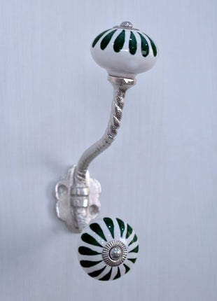 Turquoise Flower On White Ceramic Cabinet Knob With Metal Wall Hanger